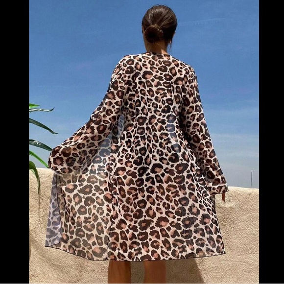 SHEIN 2pcs Set Leopard Print Bikini Swimsuit With Top & Shorts Cover Up - Picture 3 of 16